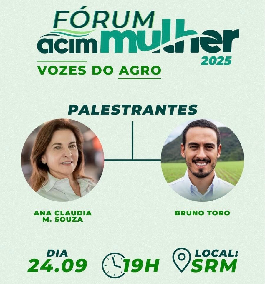 Vozes do Agro em Maringá O Fórum ACIM Mulher 2025 vem aí em uma edição especial:
Vozes do Agro!
Em parceria com a Sociedade Rural de Maringá, ACIM Mulher preparou uma noite única de coffee, networking e um talk show inspirador.
Dia 24/09/2025 às 19 horas no Restaurante Central da Sociedade Rural de Maringá/PR.
Um encontro para gerar conexões, conhecimento e inspiração. Garanta sua vaga CLIQUE AQUI.
- -
Jurídico, Gestão, Inovação e Tecnologia são os quatro pilares de consultoria e assessoria no Agronegócio da Foraster Agrointeligência.
Contato@foraster.com.br
Foraster.com.br